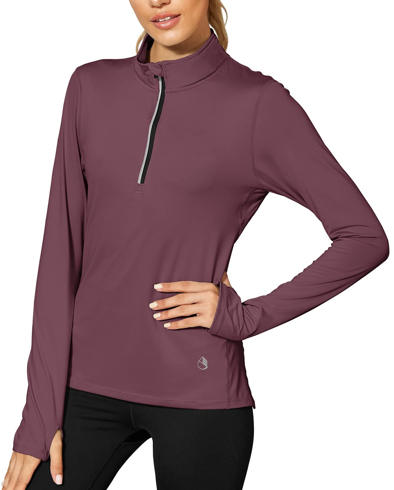 icyzoneWorkout Long Sleeve Shirts for Women - Yoga Running Tops Quarter Zip Pullover Exercise T-Shirts with Thumb Holes