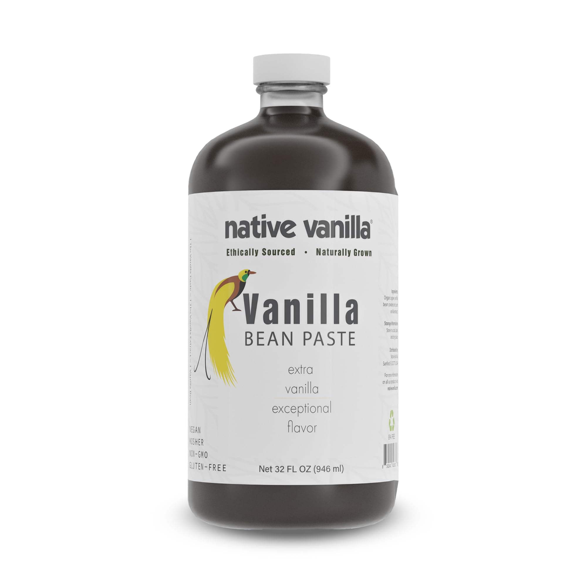 Vanilla Bean Paste - Native Vanilla - All Natural Pure Vanilla Bean Paste - Made with Organic Agave Syrup - For Cooking, Baking & Desserts - 100% Vegan & Kosher - Non-GMO & Gluten-Free - 32 oz