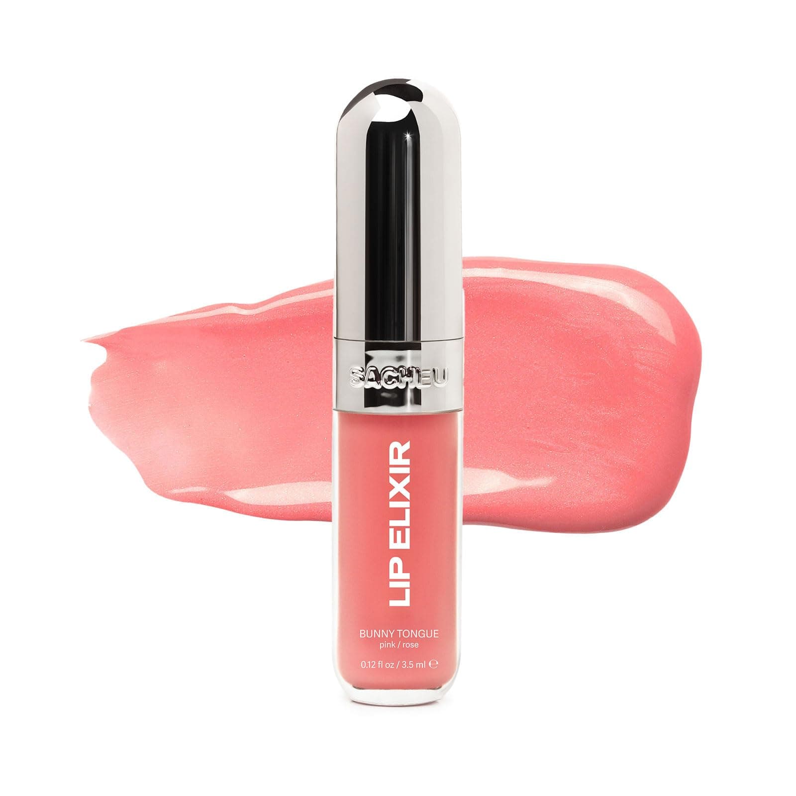 Sacheu Lip Elixir Nourishing and Hydrating Lipgloss — Moisturizing Plumping Lip Gloss Enriched with Collagen, Non-Sticky Lip Color Smooth High-Shine Finish, Vegan & Cruelty-Free, Bunny Tongue (Pink)