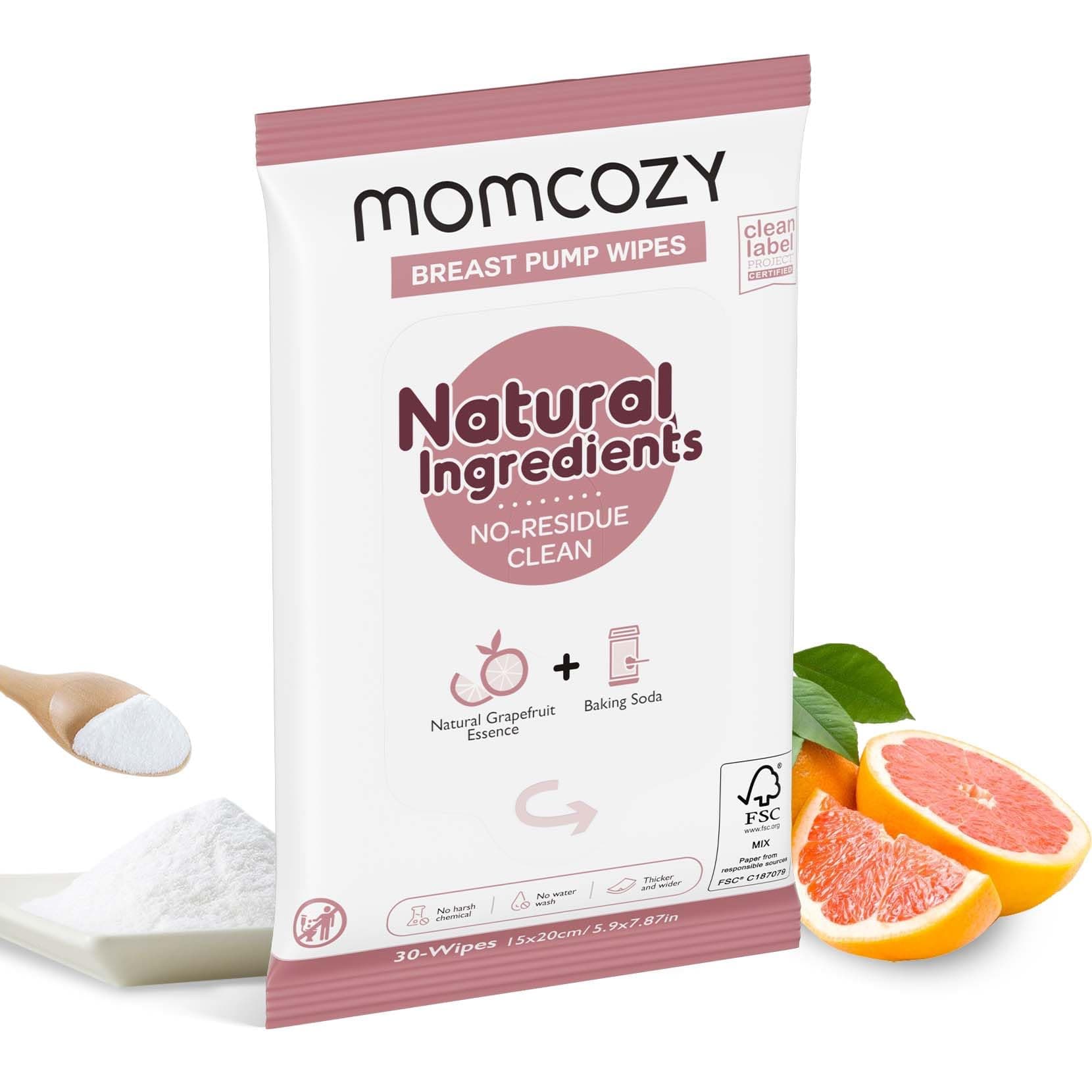 Momcozy Natural Breast Pump Wipes for Parts Cleaning On-The-go, 30 Count, Flash Clean & Resealable