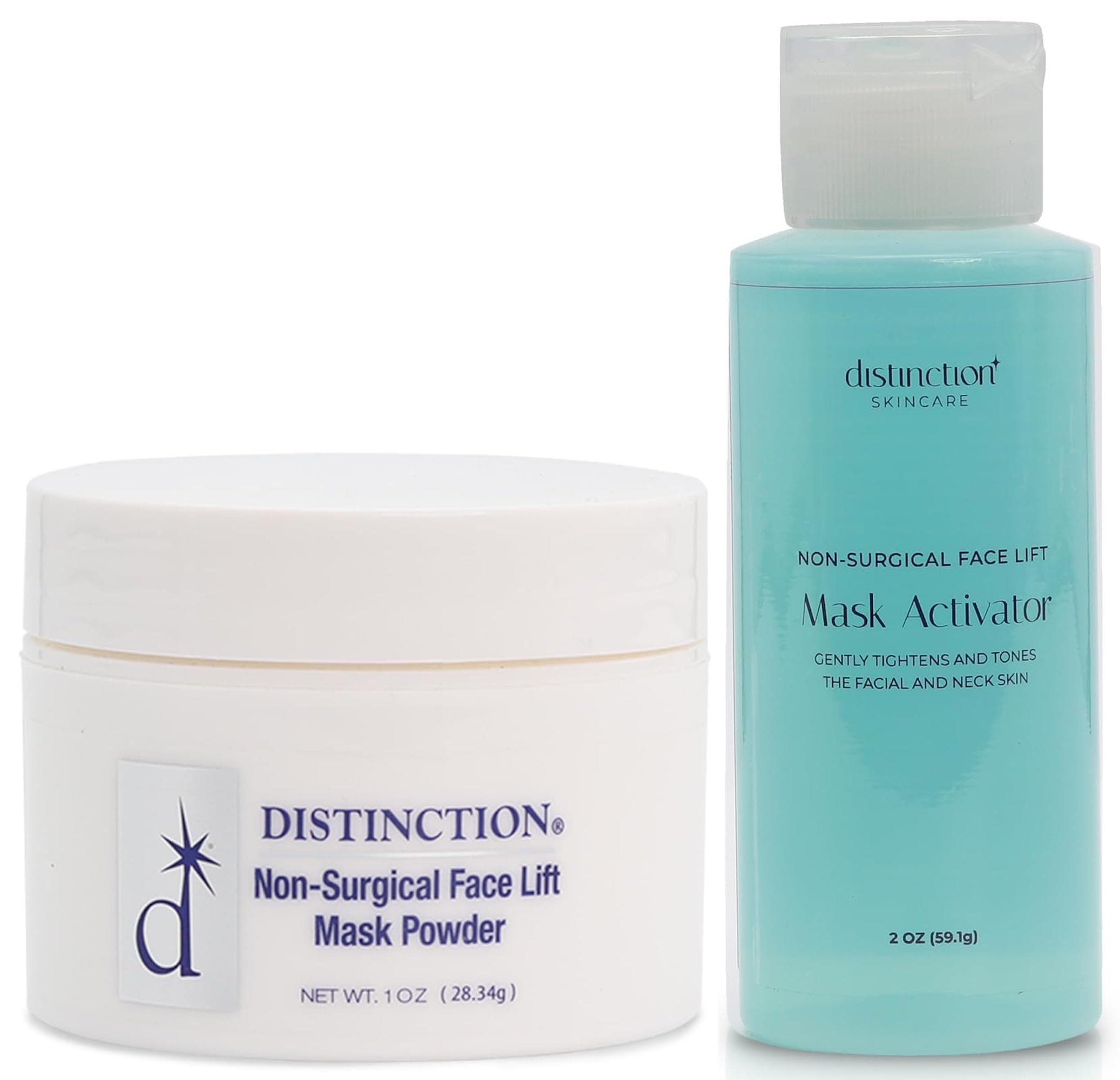 Distinction Face Lift Mask Powder and Mask Activator Set – Skin Tightening, Exfoliating & Firming for Face & Neck – Enhances Texture & Radiance – Gentle for Most Skin Types – 1 oz + 2 oz