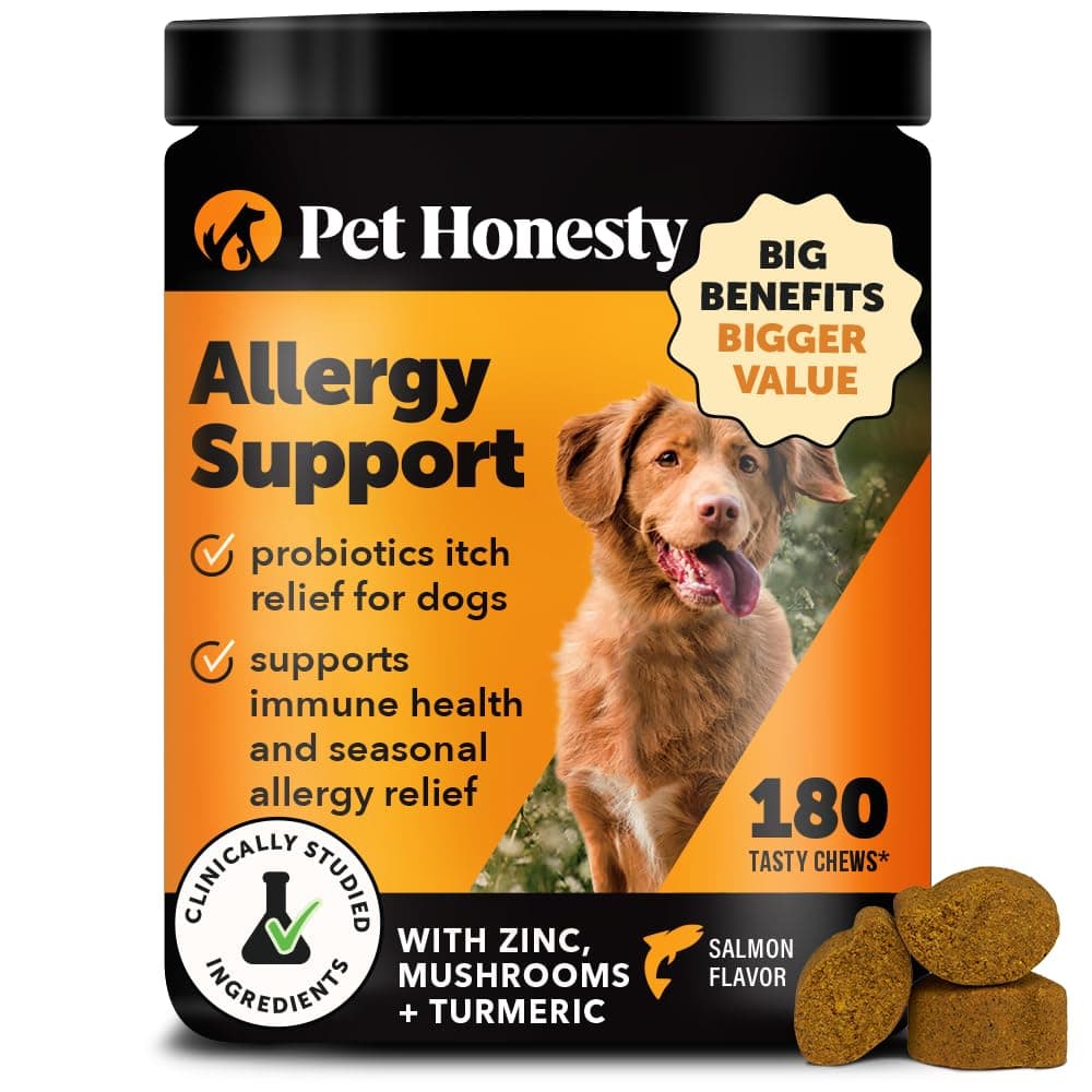 Dog Allergy Relief Immunity Chews - Paw Licking, Itching & Seasonal Allergies - with Colostrum, Probiotics, Turmeric & Salmon Oil - Vet Recommended Anti-Itch Supplement for Dogs (Salmon, 180 Ct)