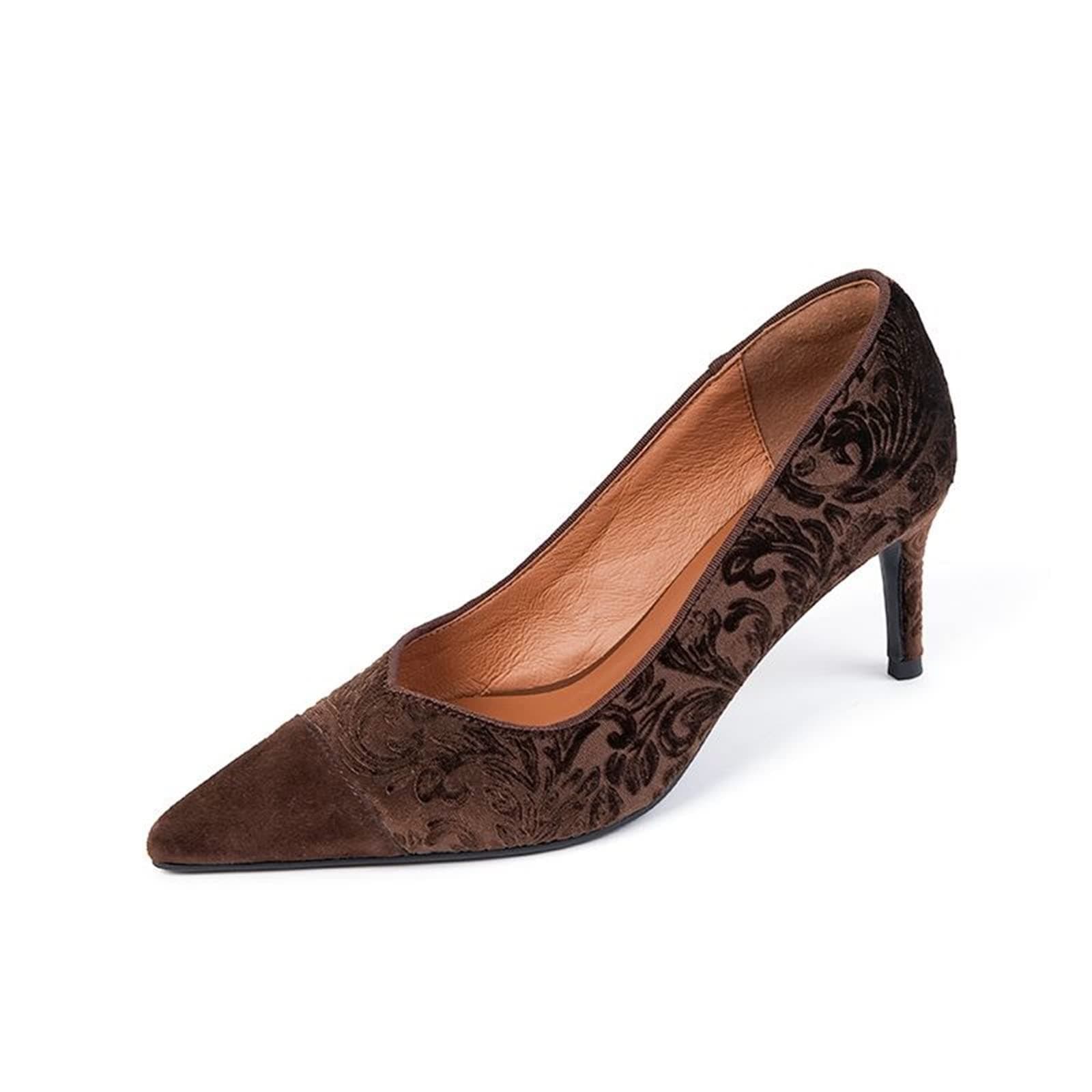 VENBERVENBER Pumps high heels for women Flocking comfortable women's high heels Women's club party wedding high heels (Color : Brown, Size : 5.5)