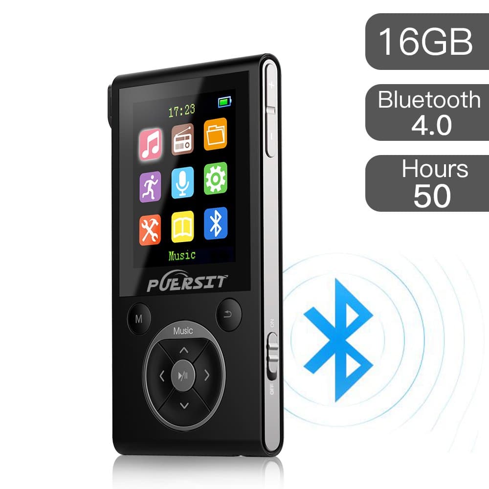 16GB MP3 Player,HiFi Bluetooth MP3 Player 50 Hours Playback Portable Music Player Lossless Sound Media Player By Puersit (Black+Silver)
