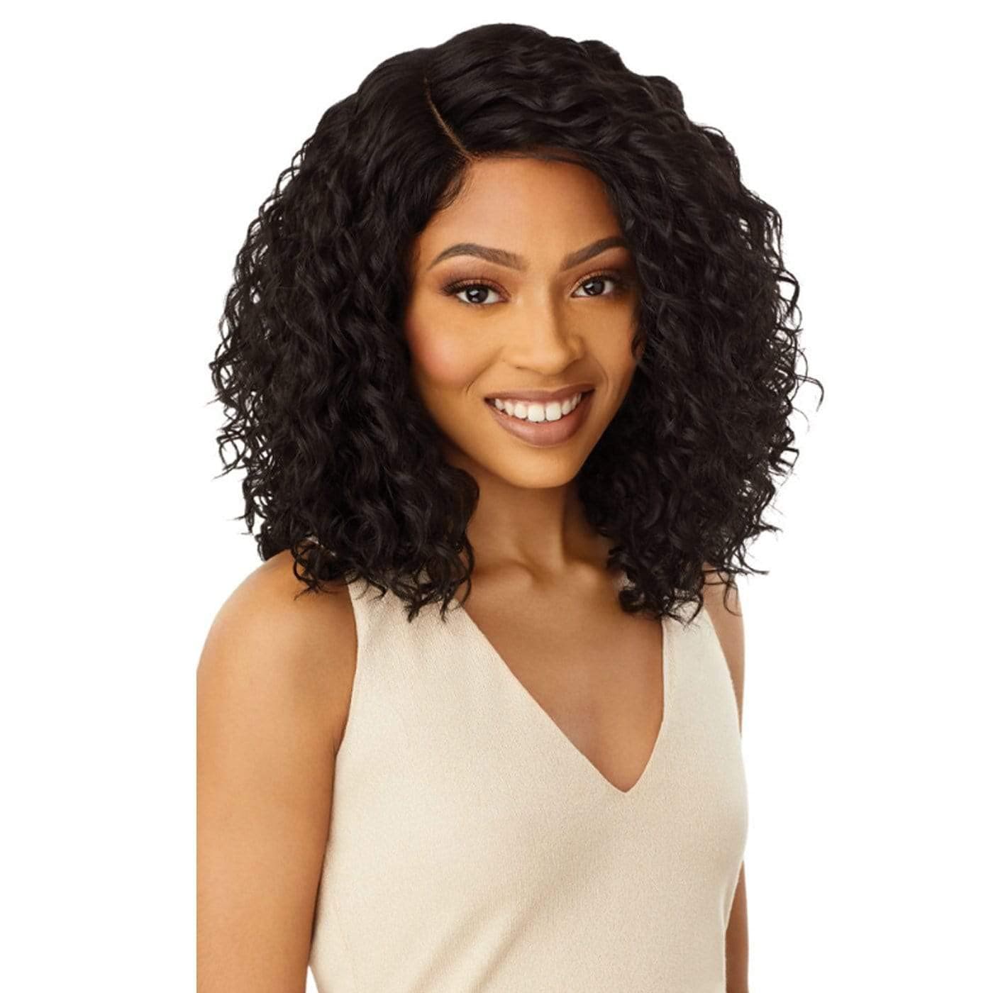 OutreLACEFRONT Ultra-luxe Wig Curly Wave Pre-Plucked Baby Hairs HD Transparent 5" Swiss Lace L-Parting Heat Friendly Seamless & Undetectable Natural Finish - SHIREEN (DR2/AUTBRN)
