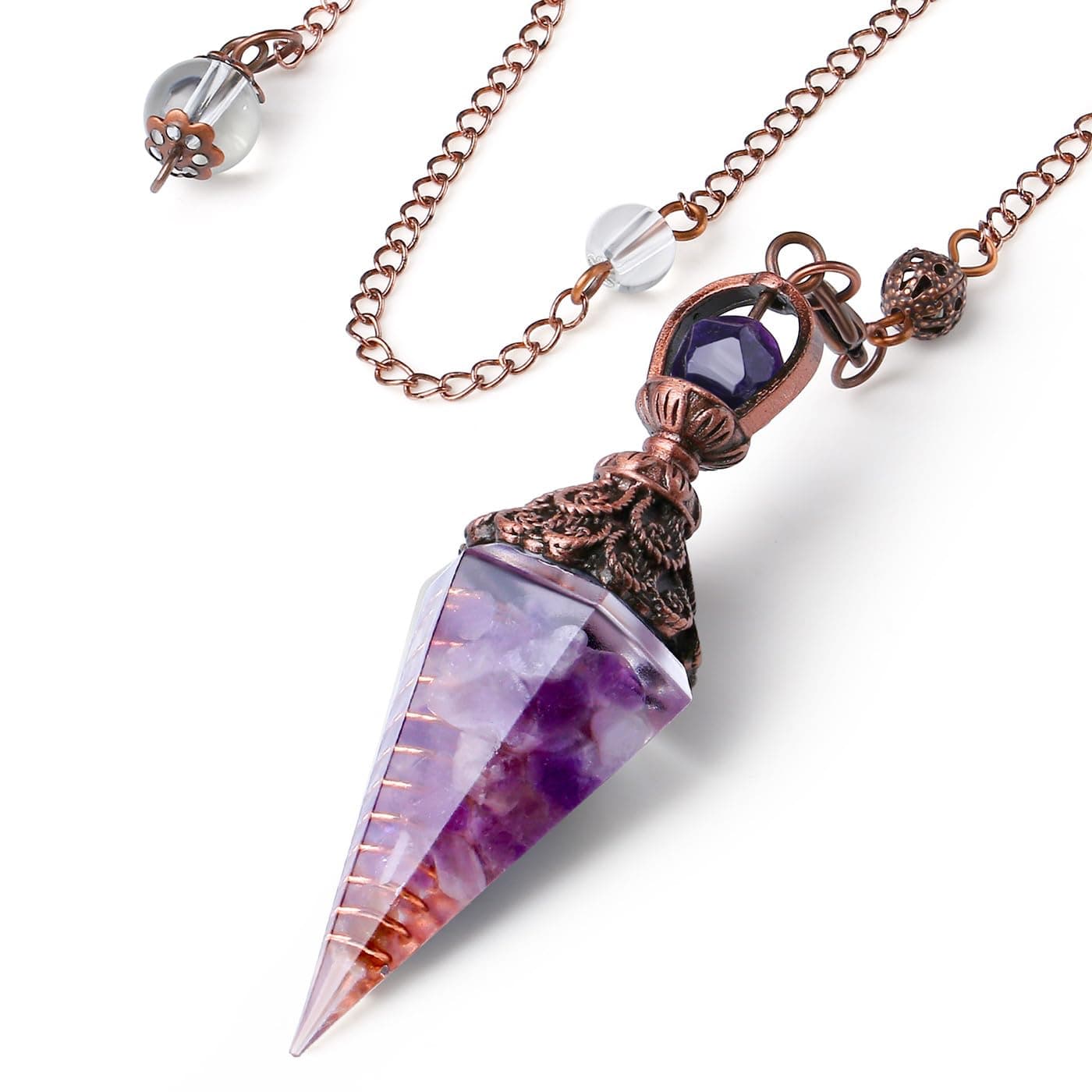 Crystal Pendulums Amethyst Healing Crystal Quartz Pendulum Spiritual Hexagonal Pointed Cone Resin Pendants Witchcraft Energy Balancing Accessories Divination Dowsing Tools 1PC