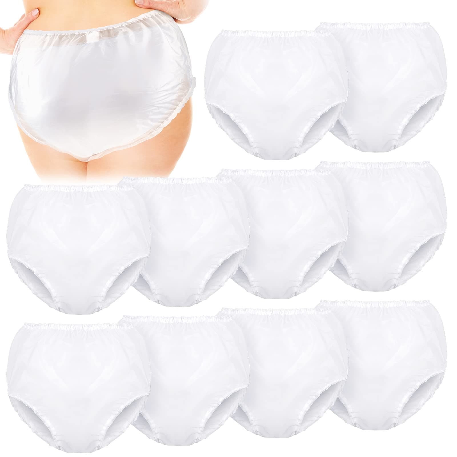 Weewooday 10 Pcs Waterproof Incontinence Underpants Plastic Pants Incontinence Leak Protection Adult Washable Diaper Cover (White,Small)
