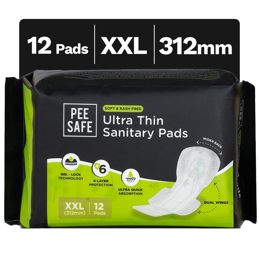 Pee Safe Ultra Thin Sanitary Pads For Women | XXL | 12 Pads For Rash Free Periods | Cottony Soft Sanitary Napkins For Ultra Comfort | Dual Wings | Toxin Free | Extra Long | Unscented
