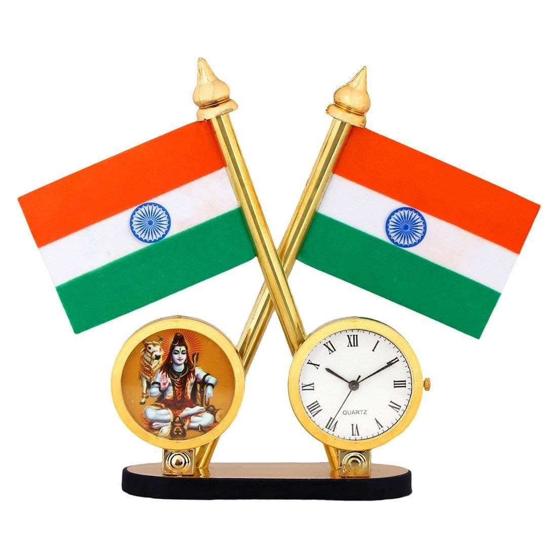 Indian Flag for Table & Car Dashboard Stand Cross Design, Blue Shiv, 1, Plastic, with Wrist Band