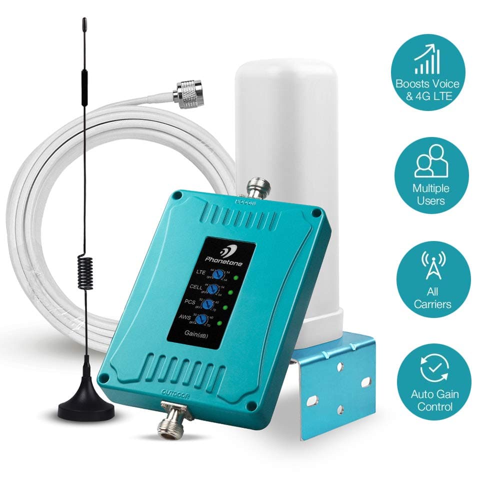 5-Band Cell Phone Signal Booster for Home, Office and RV, Multiple Band 2/4/5/12/13/17 Cell Phone Repeater Boosts Voice and LTE Data for All US Carriers in Remote Area