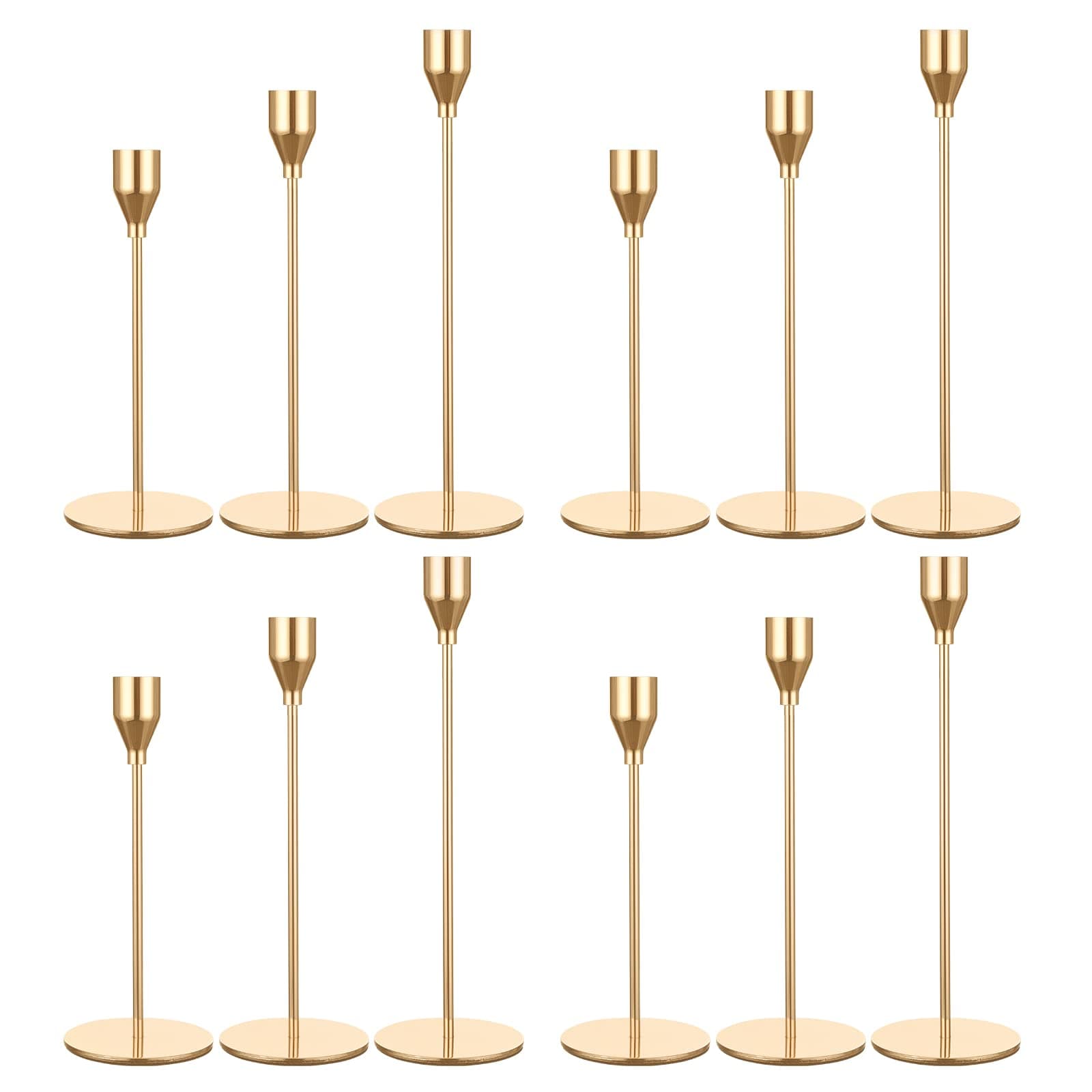 Set of 12 Gold Candle Holders, Metal Candle Holder Tapers Fit 3/4 Inch Pillar Candles, Elegant Decor for Dining, Dating, Party, Anniversary,Candlelight Dinner