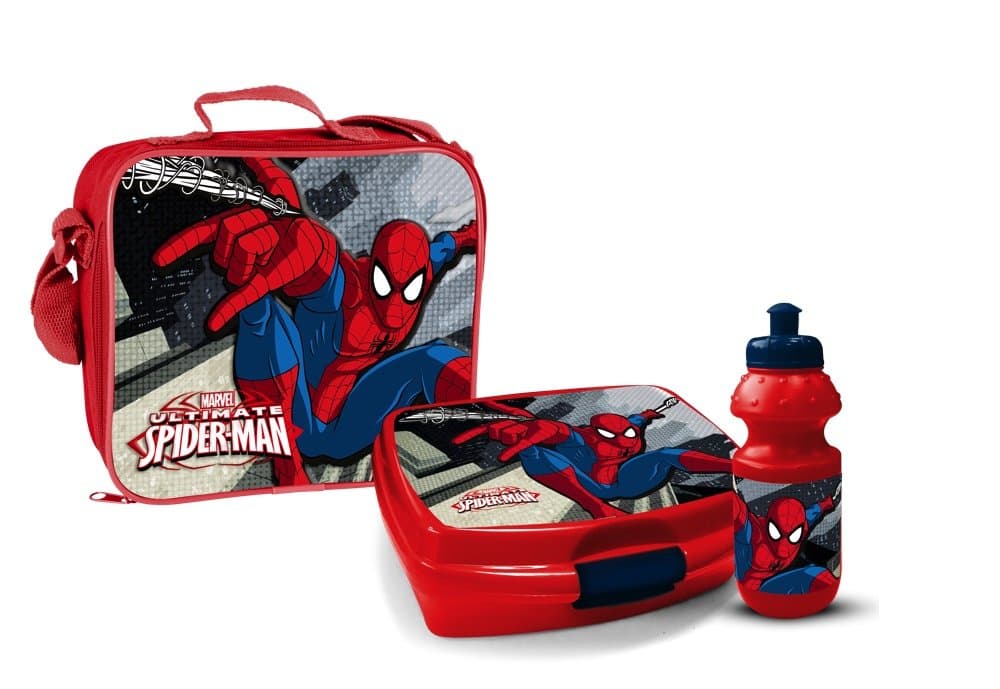 Star Licensing 46857 Spiderman Lunchbox and Bottle in Insulated Bag, Red,3 Unit