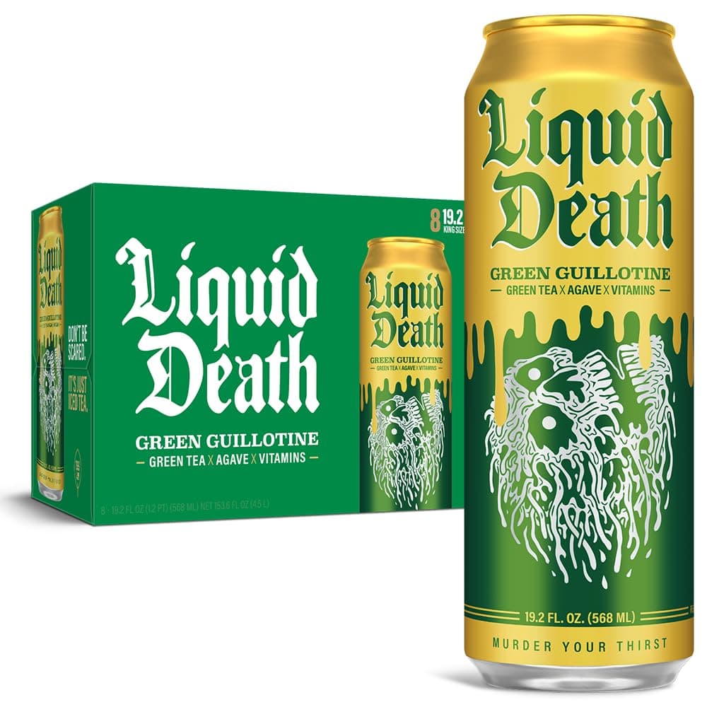 Liquid Death Iced Green Tea, Green Guillotine, 19.2oz King Size Cans (8-Pack)