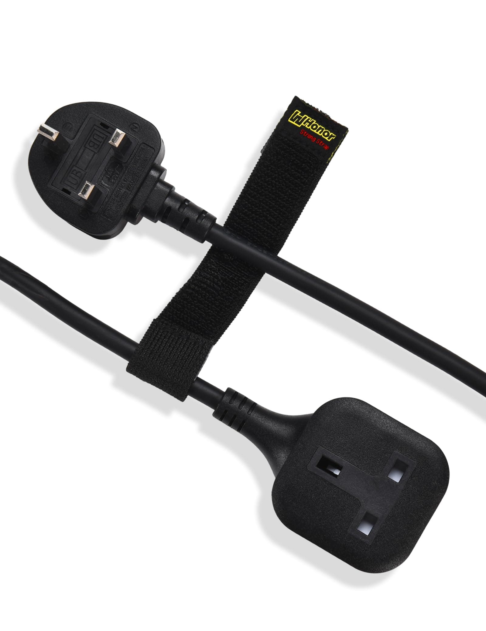 WHonor Extension Lead 15m, 1 Way Extension Cord with UK 3 Pin Plug Power Strip, Tough and Fireproof Single Extension Socket for Home&Office (15m, Black)