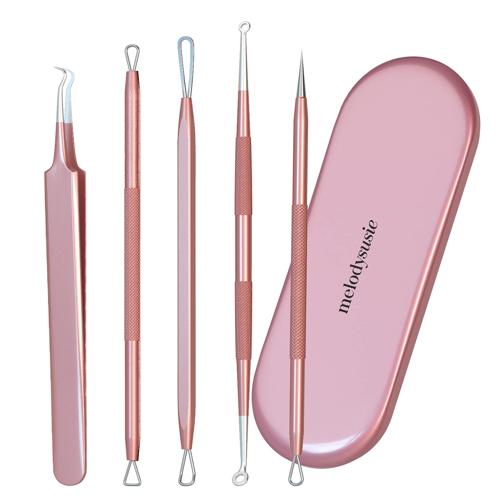 Melodysusie Blackhead Remover Pimple Popper Tool Kit Professional Blackhead Extractor Tool for Nose Face, Stainless Acne Comedone Extractor, Blemish Whitehead Popping Tool with Portable Metal Case