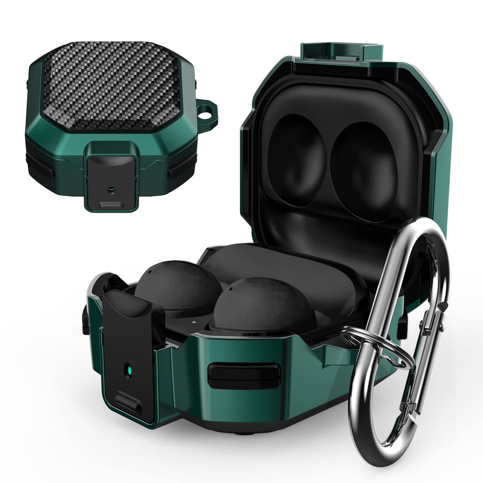 Lopnord for Galaxy Buds Pro Case/Galaxy Buds 2 Pro Case/Galaxy Buds 2 Case/Galaxy Buds Live Case with Lock, Carbon Fiber Shockproof Cover for Galaxy Buds Pro Case Samsung Earbuds with Keychain