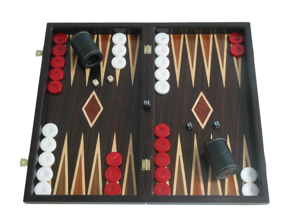 Large 19" Palisander Backgammon Set with Double Inlays - Crafted Wooden Case