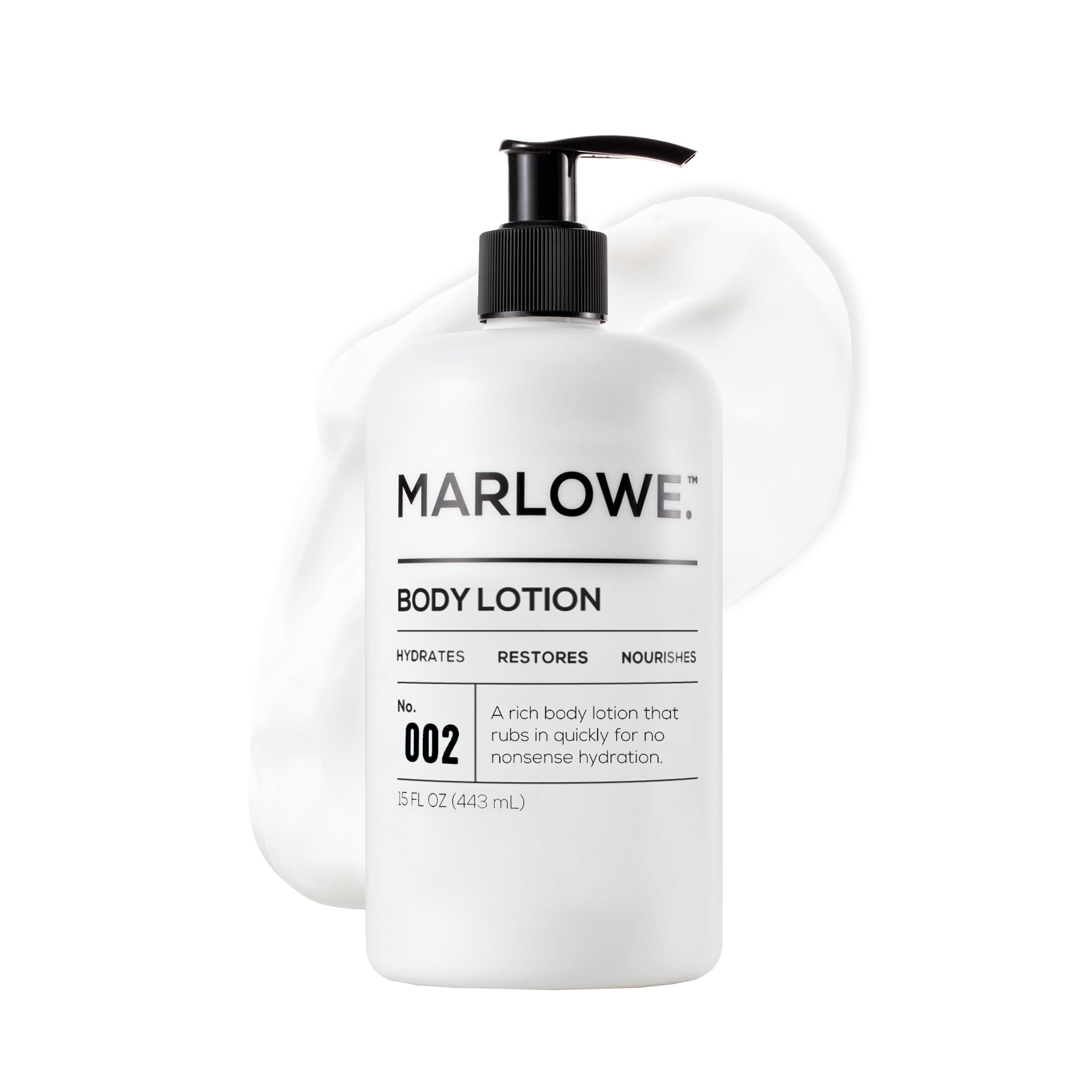 MARLOWE. No. 002 Body Lotion for Men, 15 oz Pump, Original, Revitalizing Dry Skin Lotion with Aloe Vera & Amino Acids, Hydrates & Nourishes, Lightly Scented