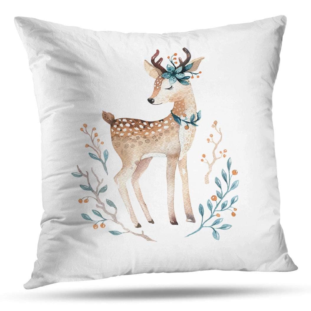 Kutita 20 x 20 inch Throw Pillow Covers,Boho Woodland Deer Nursery Floral Pattern Double-sided Sofa Cushion Cover Couch Bed Pillowcase Home Gift Decorative Hidden Zipper Design Cotton Polyester