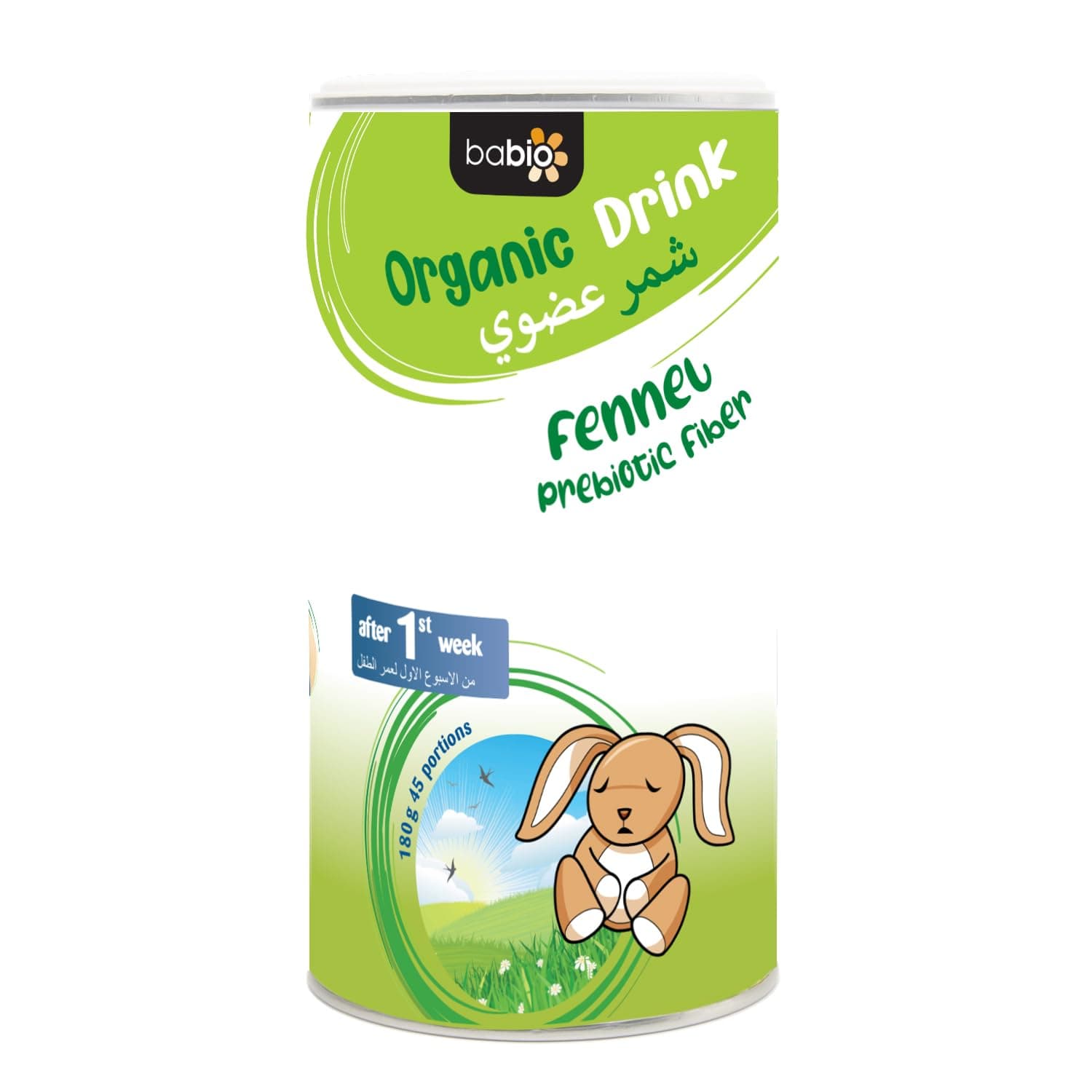 Food Factor Babio Organic Fennel instant baby Tea Drink With Prebiotic Fiber (Inulin), Relief Colic Gases Helping Digestion with Baby Calm, Easy to Prepare with Cold or Hot water, Baby Herbal Tea 180g