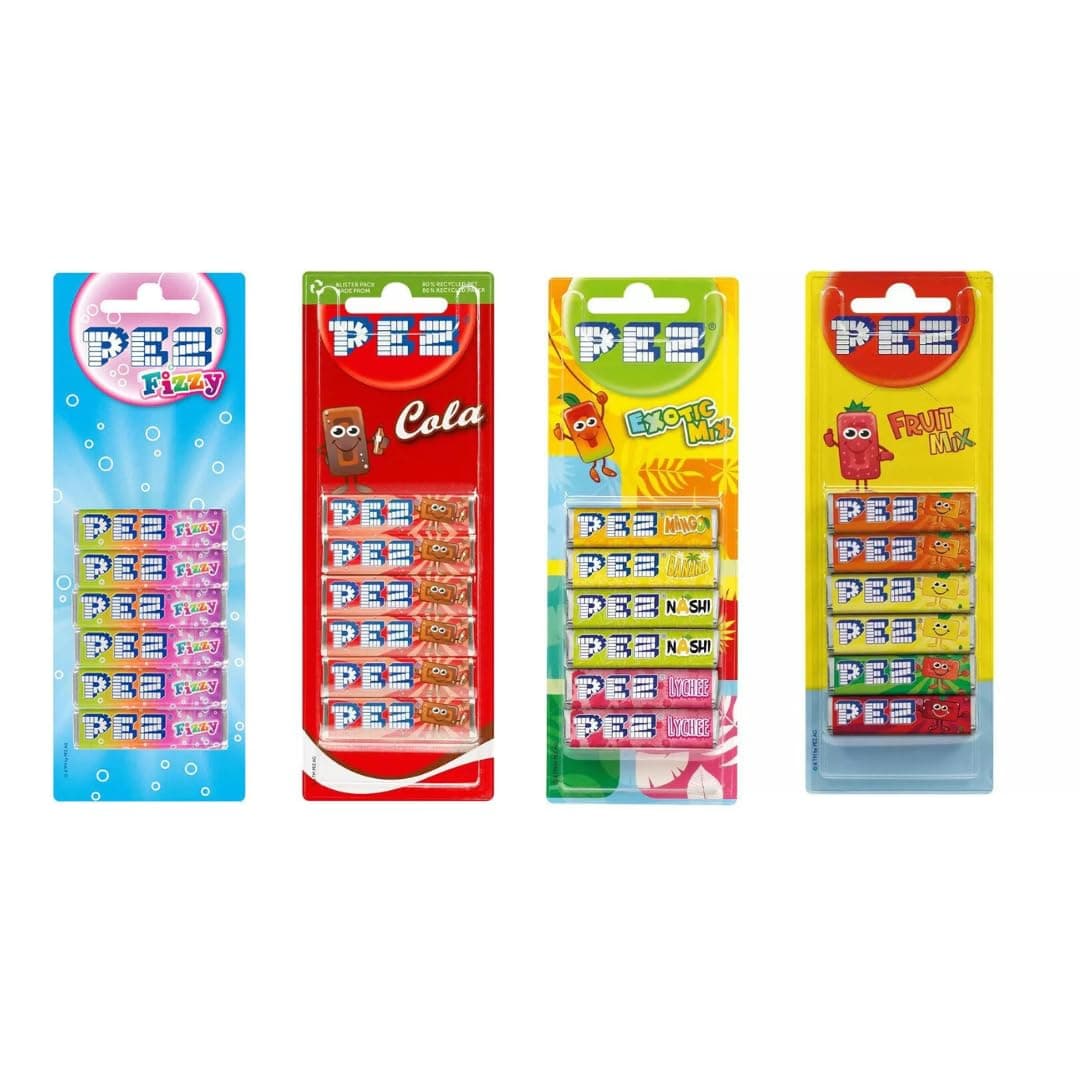 Pez Refills Variety Pack (Pack of 4) 1 x Fruit, 1 x Sour, 1 x Kola, 1 x Mix. 32 Refills in Total (4) compatible with PEZ