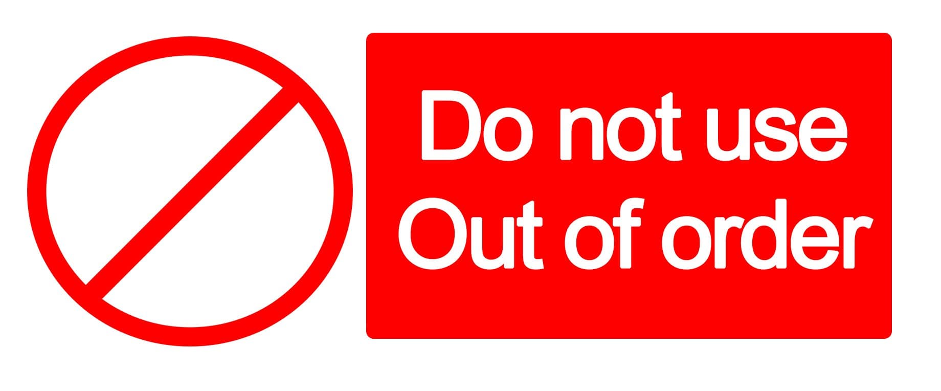 2 x WARNING - DO NOT USE OUT OF ORDER - Warning Sign Removable Self Adhesive Waterproof Durable Vinyl Label Sticker 225mm x 106mm