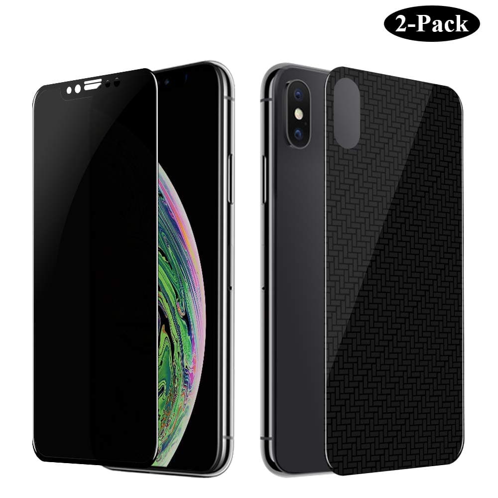 GAHOGA iPhone Xs/X Privacy Full Coverage Screen Protector with Full Coverage Carbon Fiber Back Screen Protector [Front and Back][Anti-Peep][Full Body Protection] for iPhone Xs/X - Black