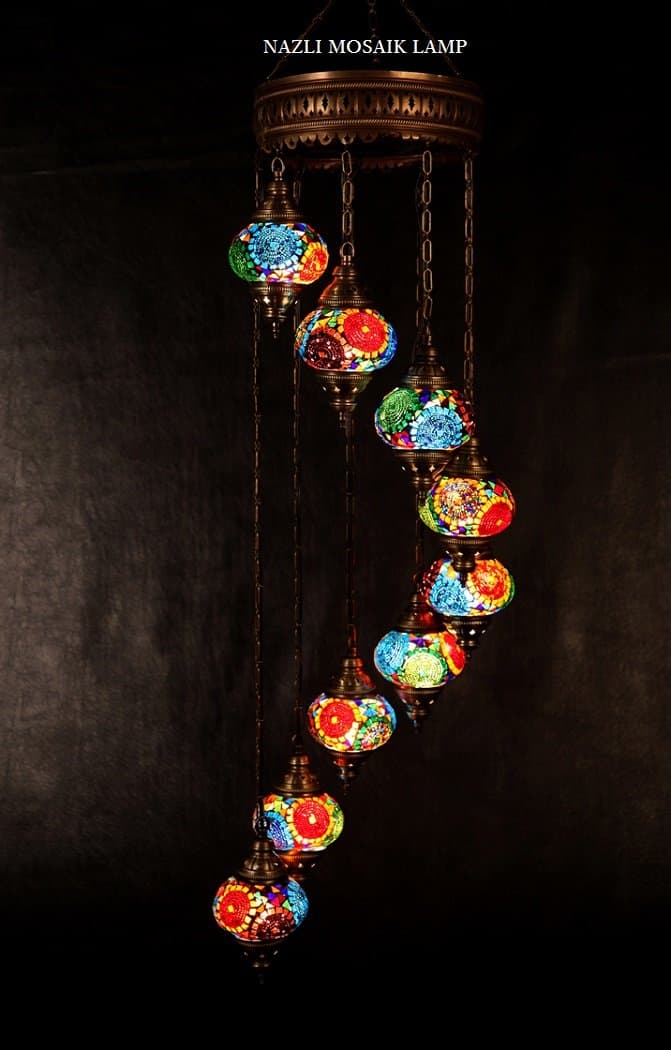 LaModaHome Authentic Tiffany Chandelier - Turkish Sultan Mosaic Lamp for Living Room, Bedroom, Ceiling Lighting, Decorative Unique Home Gift, Stained Glass, Colorful Shades, Corded