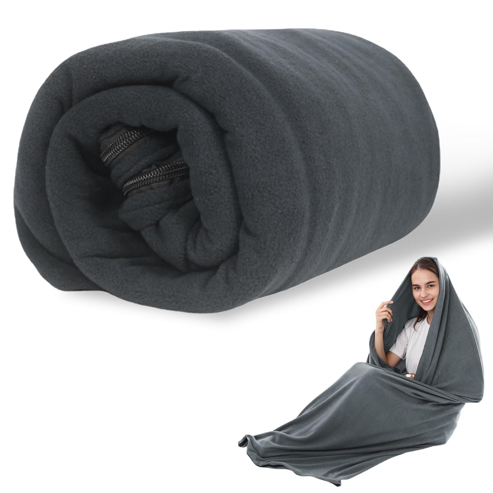 Lightweight Zippered Sleeping Bag Inner Liner for Adult Warm or Cold Weather，Microfiber Sleeping Bag for Camping, Traveling Backpacking,180L x 80Wcm,Versatile,4Seasons