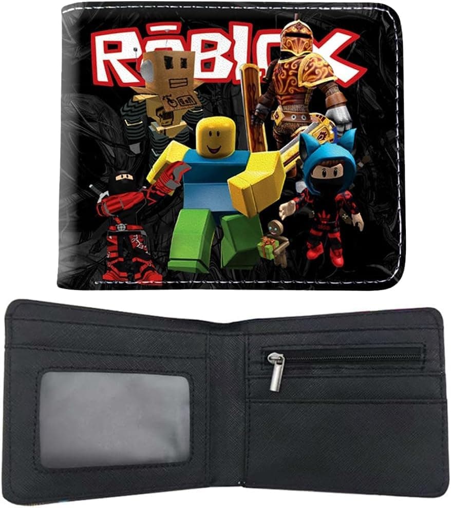 Roblox Anime Cartoon Character PU Leather Wallet – Bifold Short Wallet with ID Window, Coin & Card Holder – Travel Purse for Kids & Teens, Perfect for Birthdays, Holidays, & Gamers