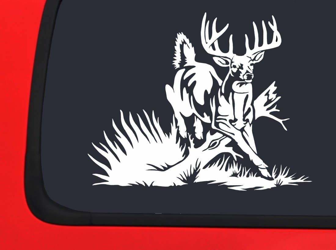 LVE Decals Whitetail Deer Jumping over Branch White Hunting window decal sticker