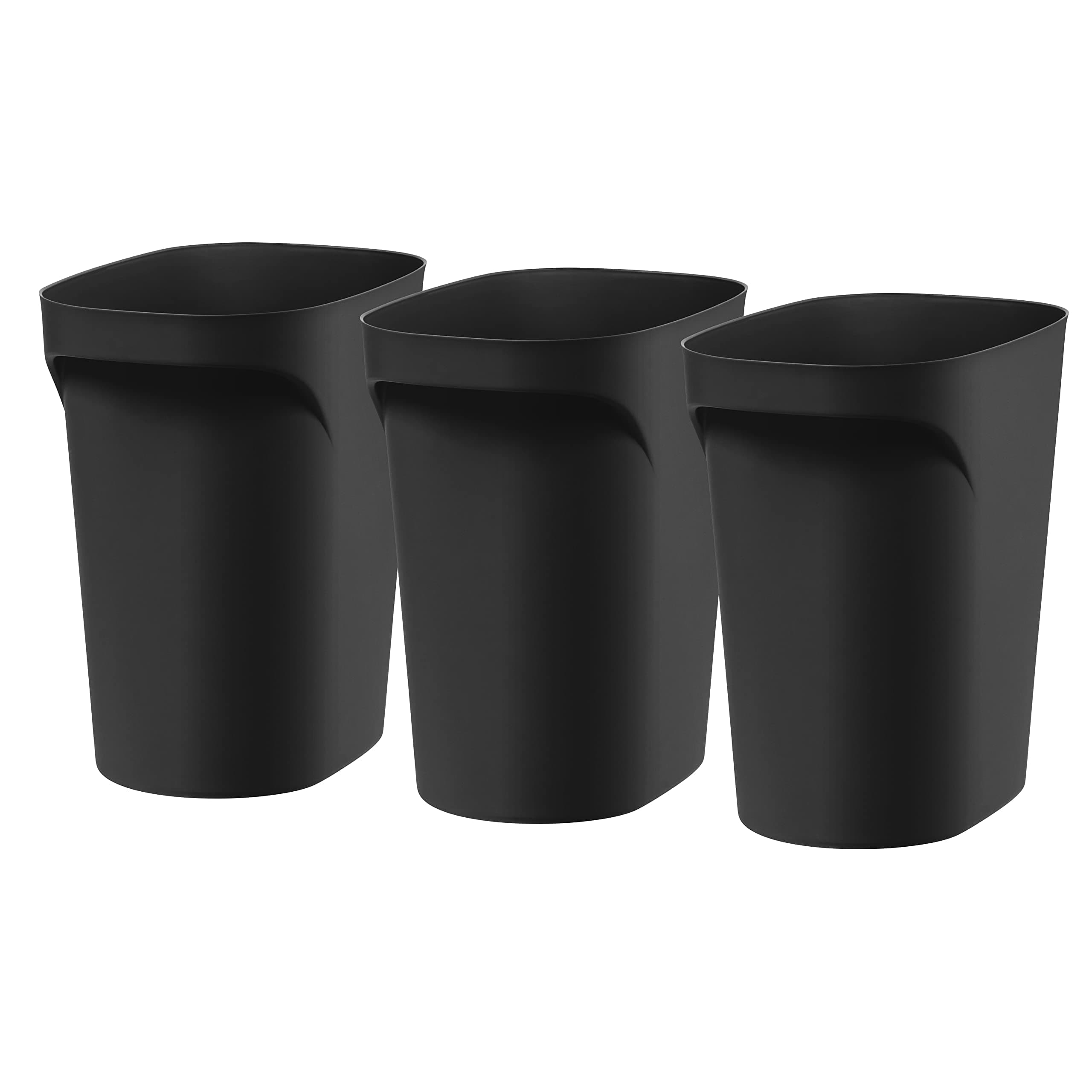 IRIS USA 6 Gallon / 24 Quart Trash Can Garbage Can Plastic Wastebasket Container Set, 3-Pack, for Home Office Kitchen Bedroom Bathroom, with Handles, Black