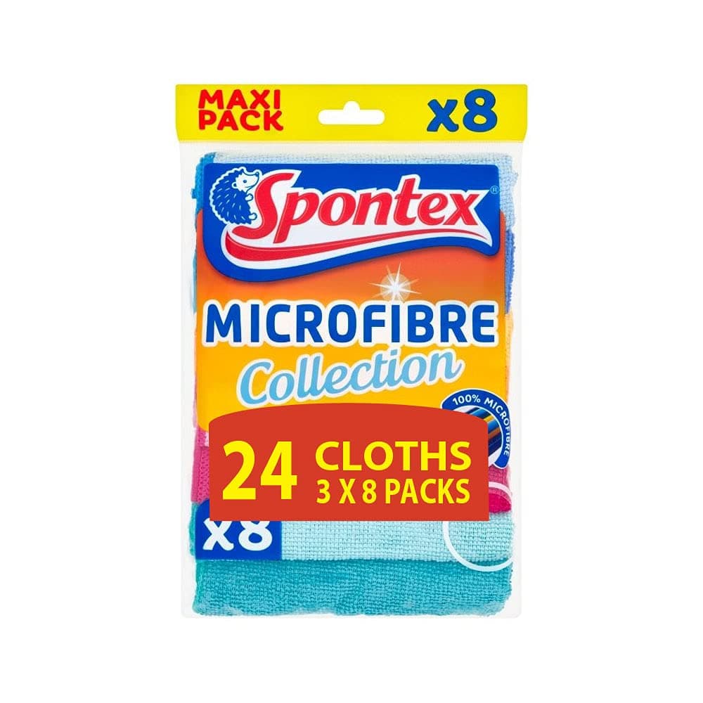 Microfibre Multi-Purpose Cloths - Pack of 8 x 3, Multi Colours