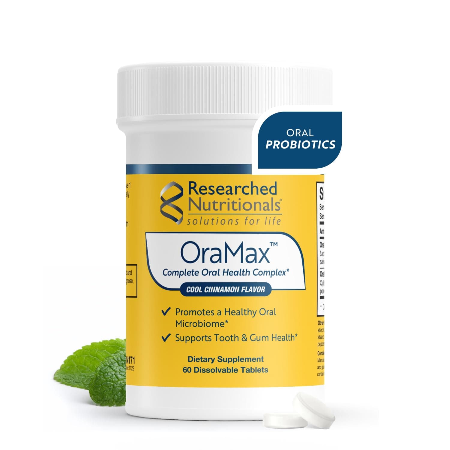 Researched Nutritionals OraMax - Oral Health Complex to Fight Bad Breath and Support Healthy Teeth & Gums - Oral Probiotics, Enzymes, Nutrients & Herbs (60 Dissolving Tablets)