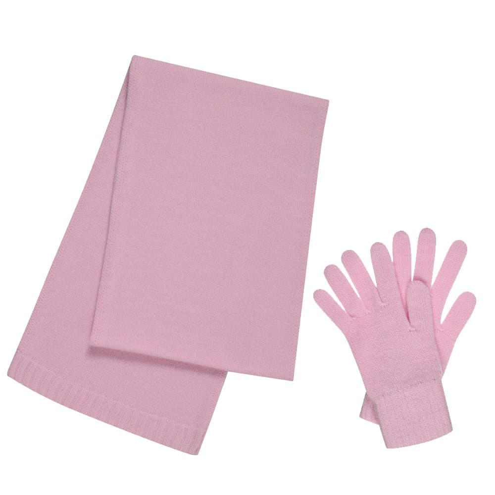 Ladies Cashmere Plain Knit Scarf and Gloves Set - Made in Scotland
