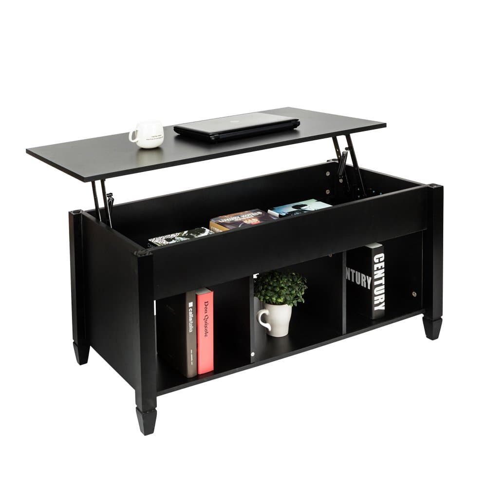 MTFYAdjustable Lift Top Coffee Table,Wood Modern Furniture Lift Top Storage Coffee Table w/Hidden Storage Compartment and Lower Shelf for Living Room (Black)