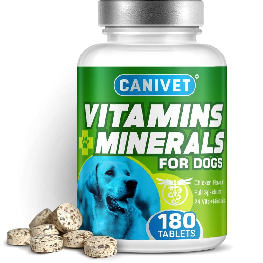 Multivitamins for Dogs | 180 x Chicken Flavour Tablets | 24 x Essential Dog Vitamins & Minerals | Full Spectrum Health Supplement for Dogs | Up-to 1 x Year’s Supply | Premium Quality