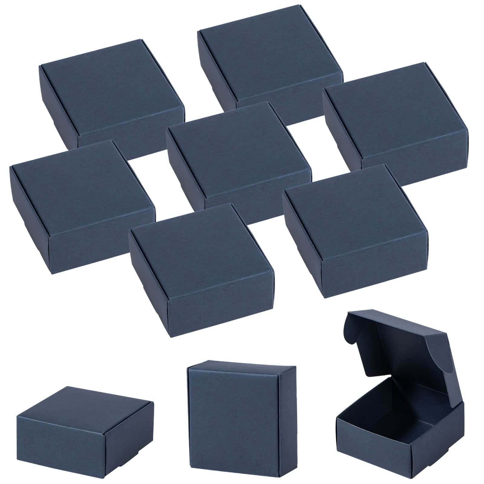 Sdootjewelry Mini Cardboard Boxes, 2.16’’ × 2.16’’ × 0.98’’ Mini Boxes, Jewelry Boxes Packaging 100 Packs, Navy Blue Kraft Boxes for Ring Earrings