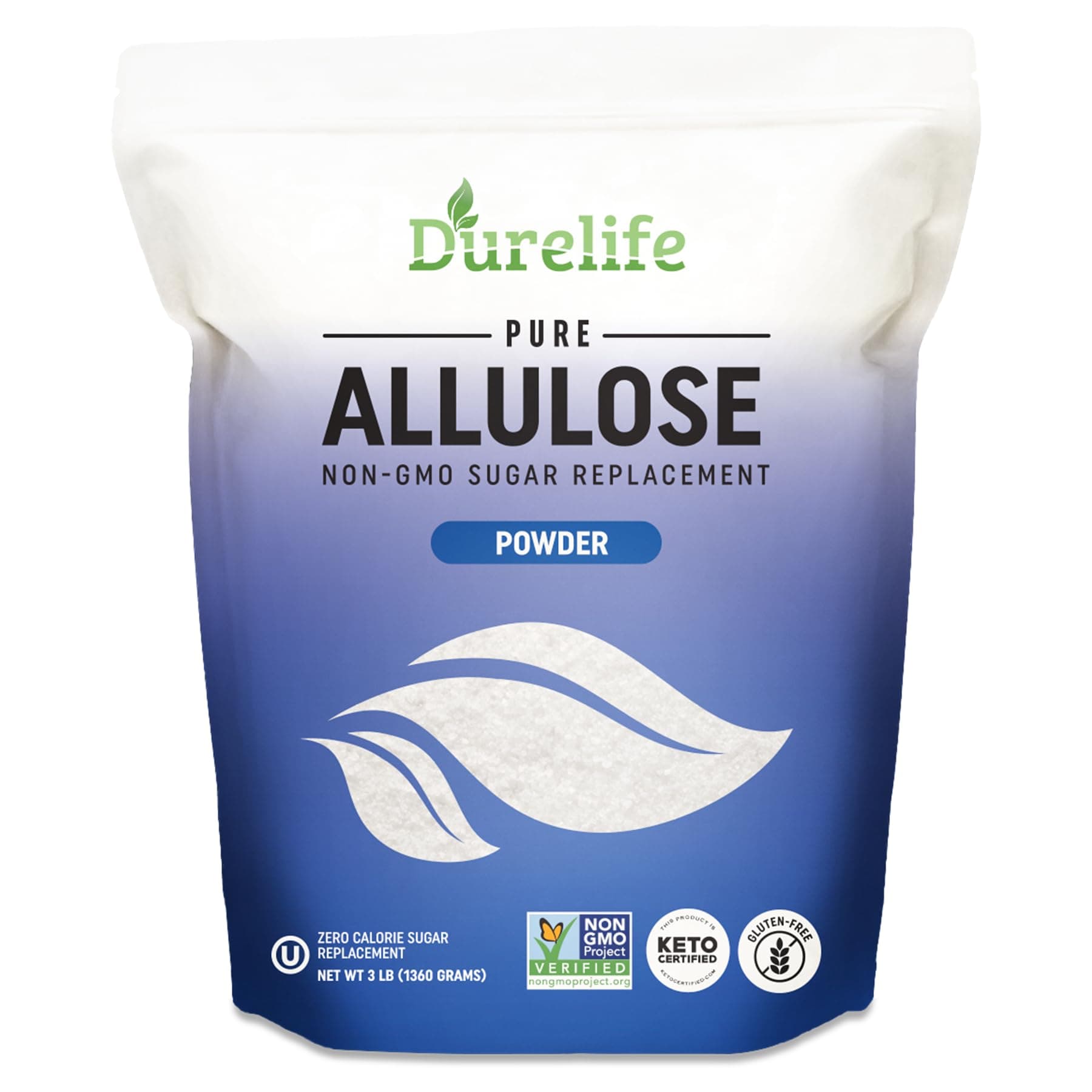 Durelife Allulose sweetener, 3 lb 100% Pure No Erythritol powdered Sugar Substitute, NON-GMO Project Verified, Keto Certified, OU kosher, No Fillers, Zero Calories sugar alternative 3 Lbs