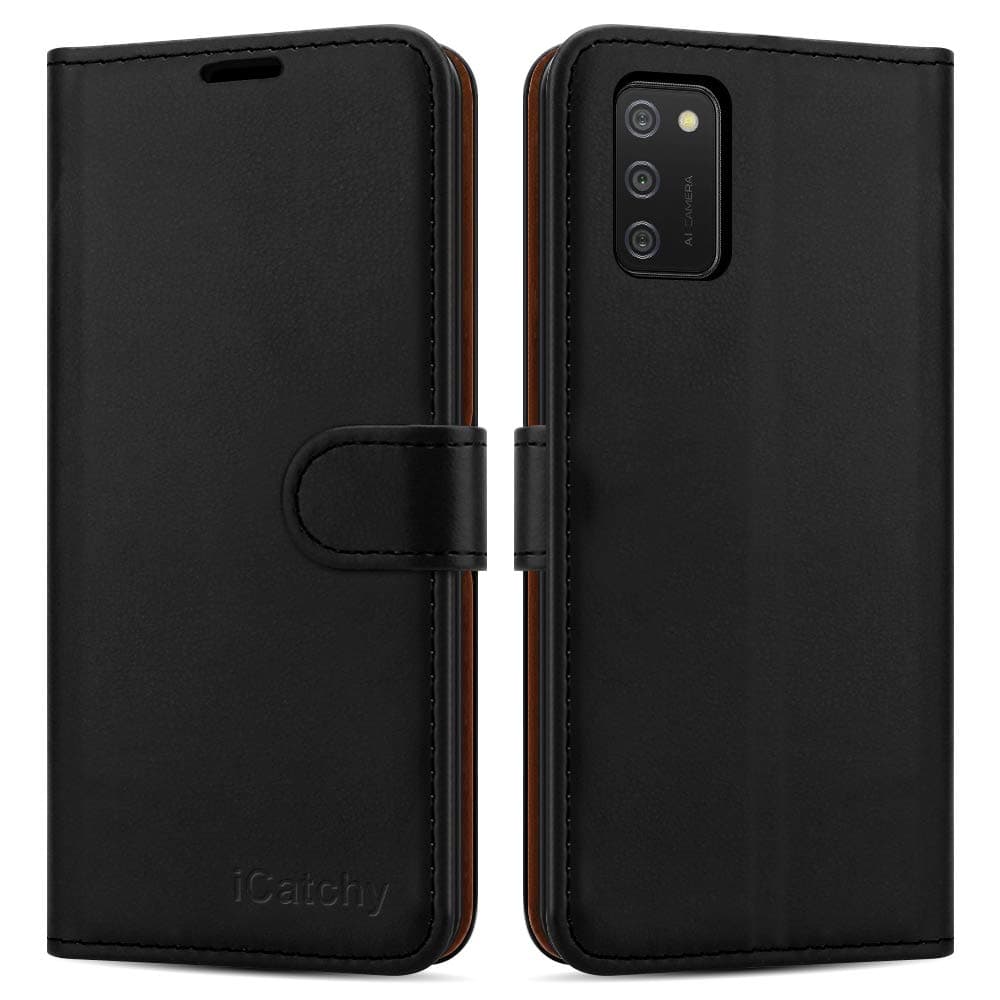 iCatchy for Samsung Galaxy A02S Case Leather Wallet Book Flip Folio Stand View Cover with Card Slots Compatible with Galaxy A02S (6.5'') Phone Case (Black)