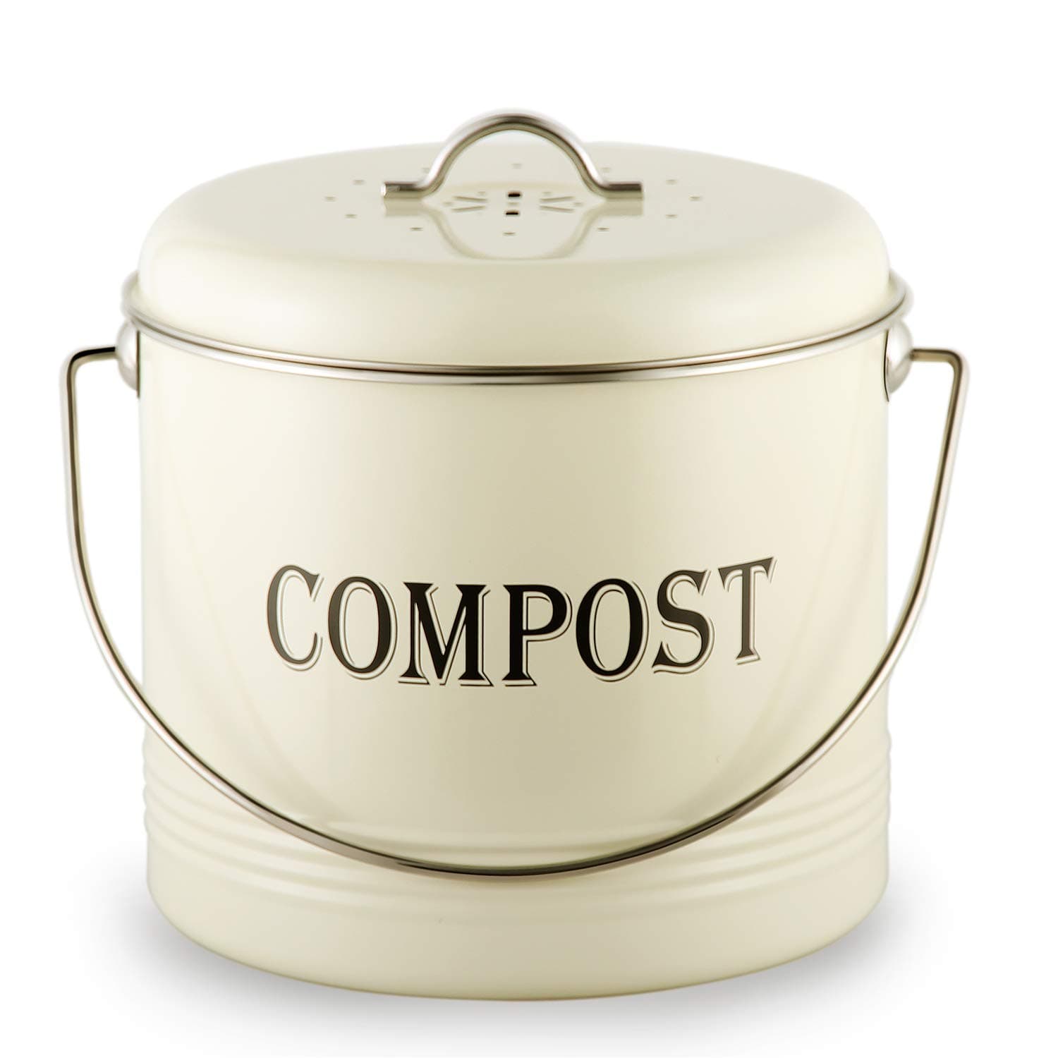 Compost Bin, 1.3 Gal Kitchen Compost Bin Countertop with Lid - Small Indoor Compost Bucket with 7 Bonus Charcoal Filters, Cream Compost Container Kitchen Pail, Recycling Caddy