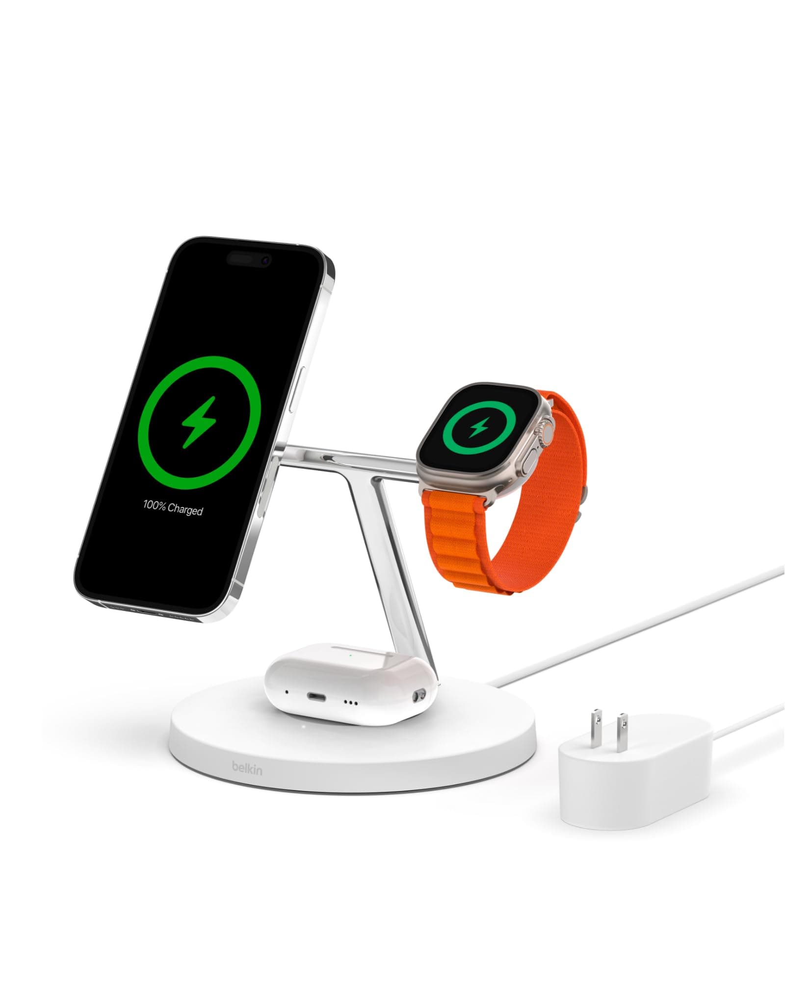 MagSafe Charger, 3-in-1 Wireless Charging Stand, 2ND GEN, 33% Faster for Apple Watch, iPhone 16, iPhone 15, iPhone 14 Series, AirPods - MagSafe Charging Station for Multiple Devices - White