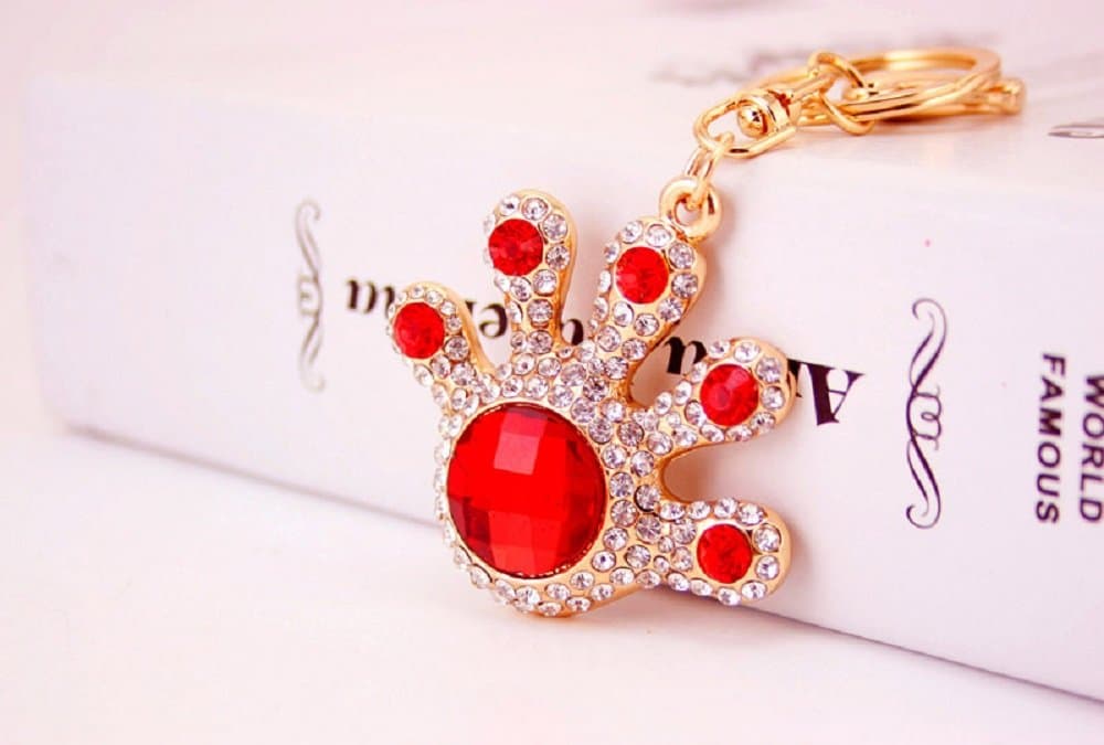 Cute Palm Style Crystal Keychain Fob Holder Bag Handbag Hook (Red)