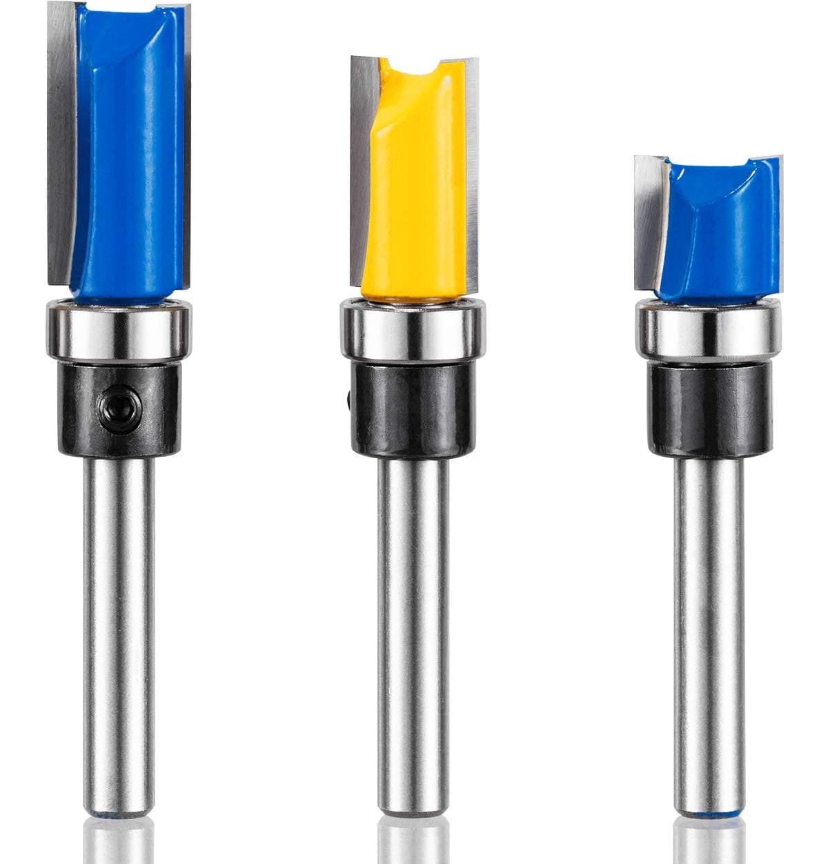 YoiYee Straight Router Bits 3PCS 1/4 Inch Shank Flush Trim Pattern Template Top Bearing Guide Milling Cutting Wood Working Tool Set