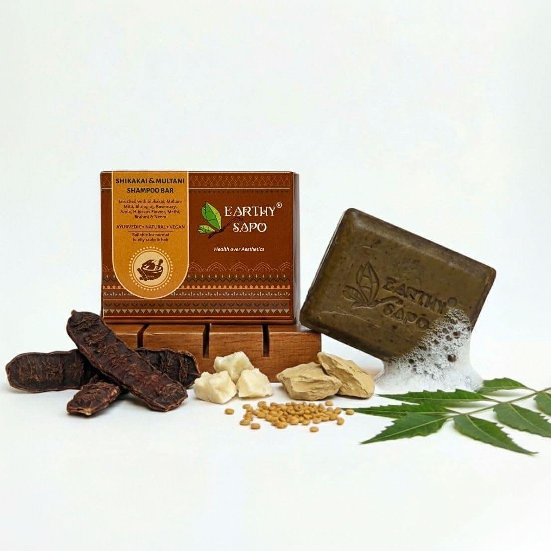 Earthy Sapo Shikakai & Multani Shampoo Bar, For Oily Hair 3.52 oz. /100 G (Pack Of 1)