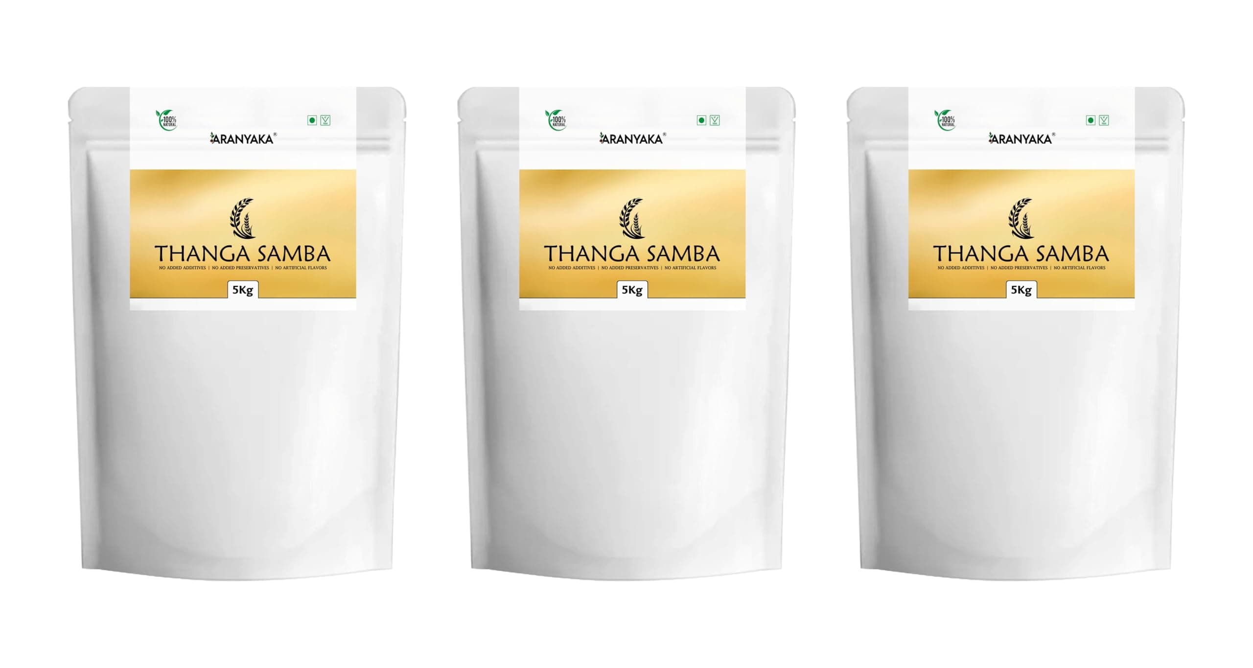 Aranyaka Thanga Samba 15Kg | Medium Grain, Unpolished White Rice, Parboiled | Traditional Rice Variety | (5Kg x 3) - 15Kg in Total