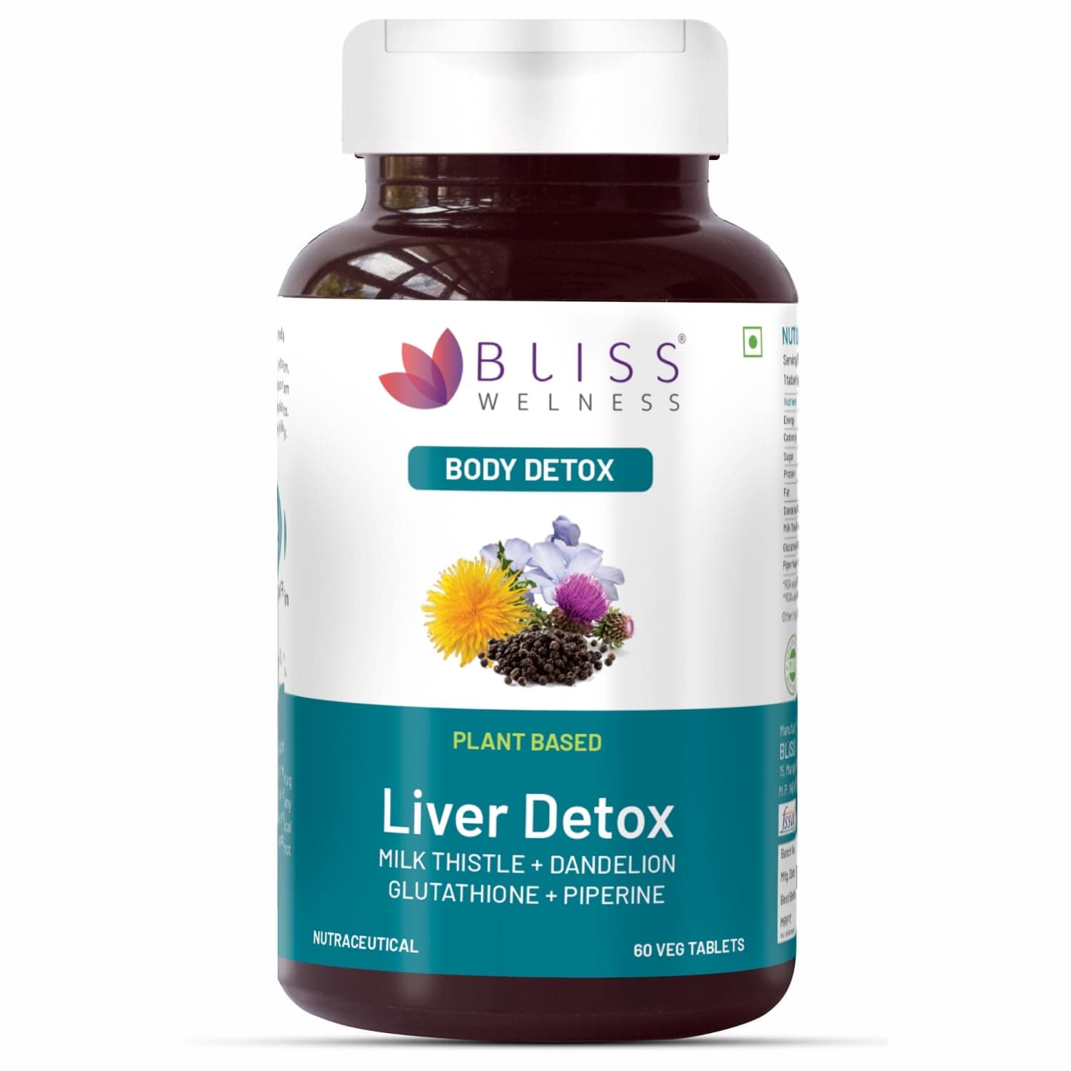 Liver Detox | Milk Thistle, Silymarin Dandelion, Glutathione, Piperine Extract | Liver Protection | Liver Support Refresher Care Detox Cleansing Health Supplement (1 Month Pack (60