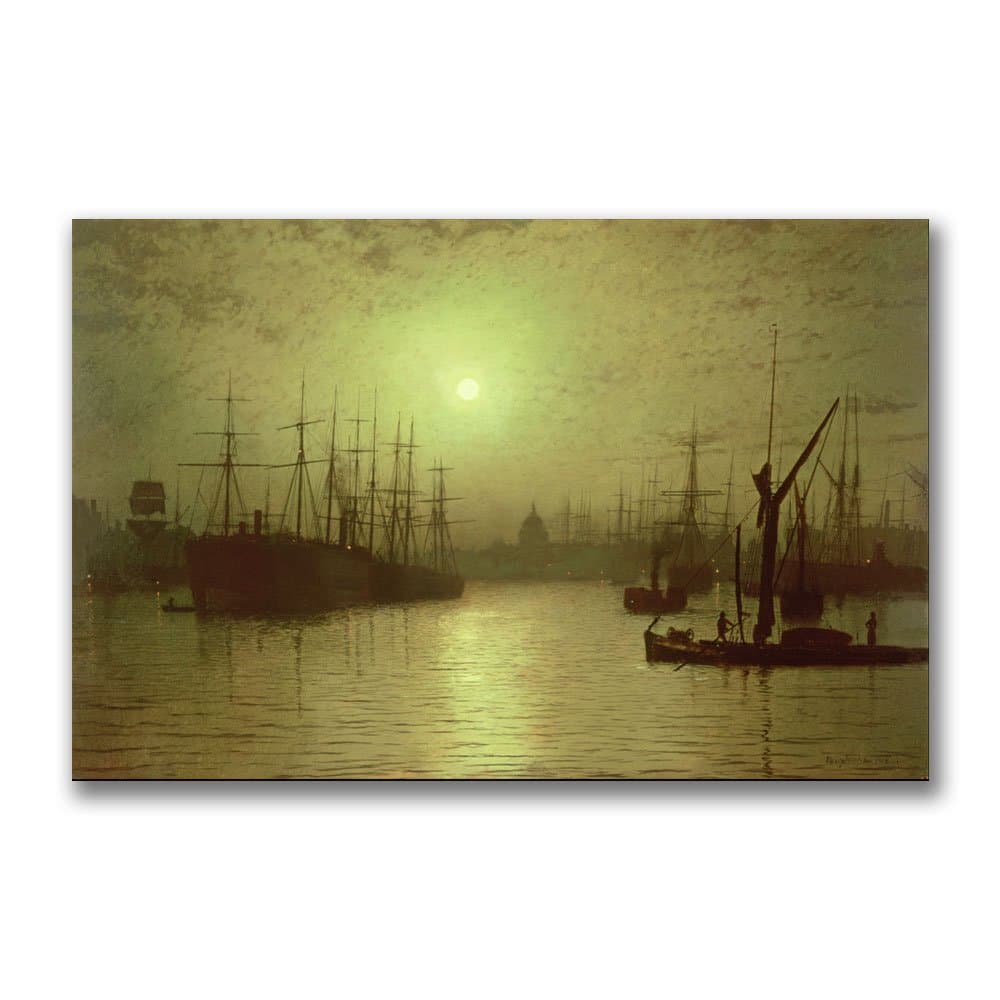 Nightfall Down The Thames, 1880 by John Grimshaw, 22x32-Inch Canvas Wall Art