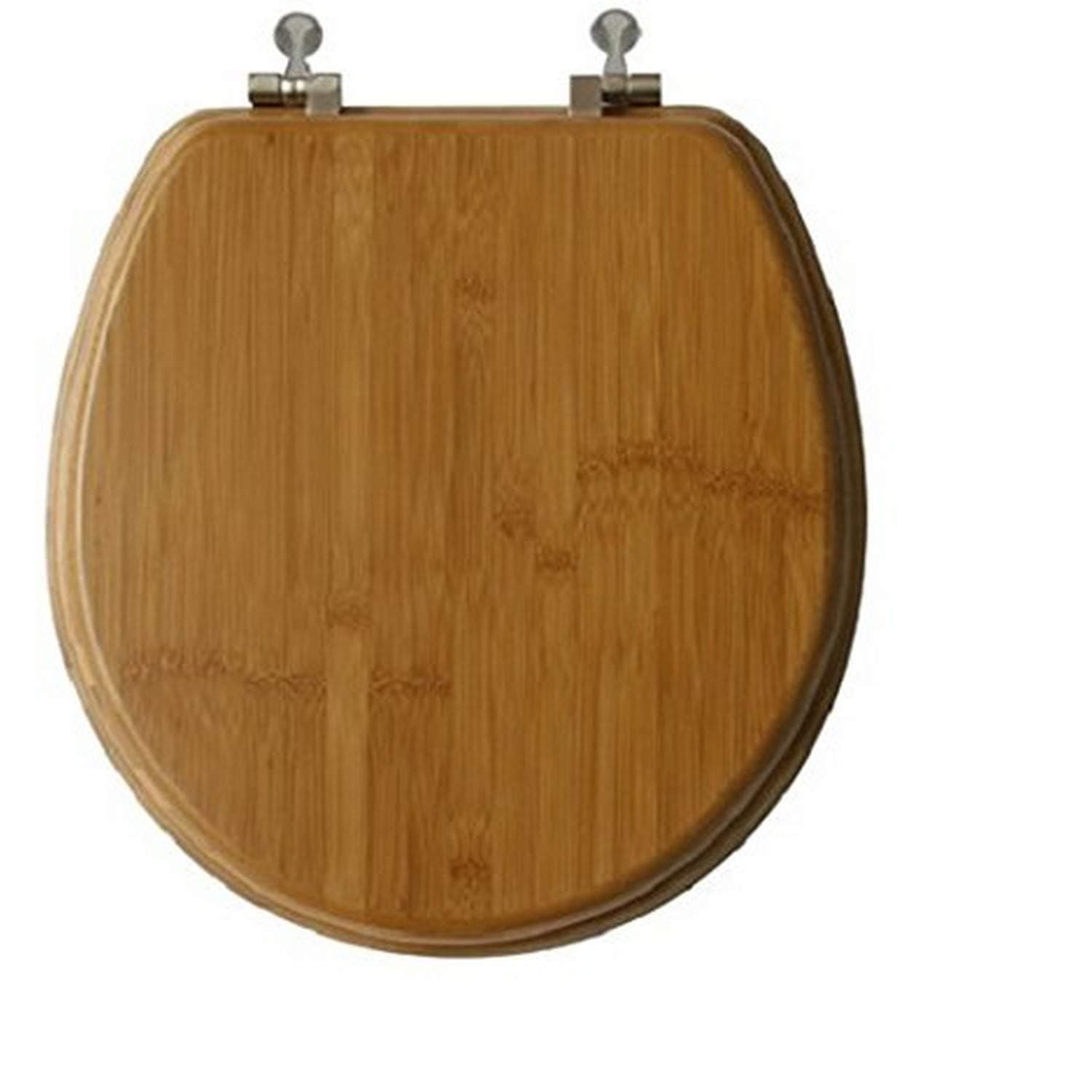 Bamboo Toilet Seat Round w/Brushed Nickel Hinge, Natural Bamboo