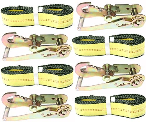 2"x10" Over tire Lasso Strap with snap Hook Ratchet - Wheel car tie Down - Car Strap -4 Pack